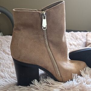 Call It Spring Women's Tan Heeled Boots with Chunky Heel and Side Zipper